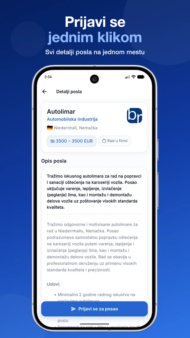 Detalji oglasa sa opisom posla i uslovima